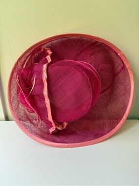 Ladies Pink & Coral Sinamay Occasion Hat